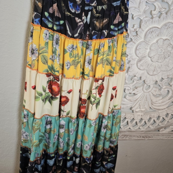 L'Atiste by Amy Women’s Colorful Floral Butterfly Maxi Tiered Skirt Size M - Picture 3 of 9
